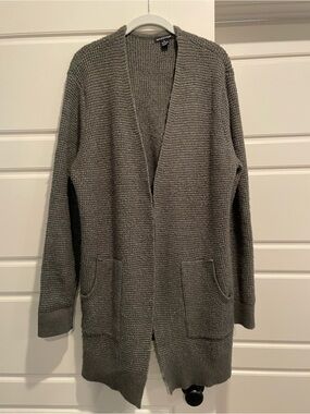 Open-Front Long Knit Cardigan - Gray